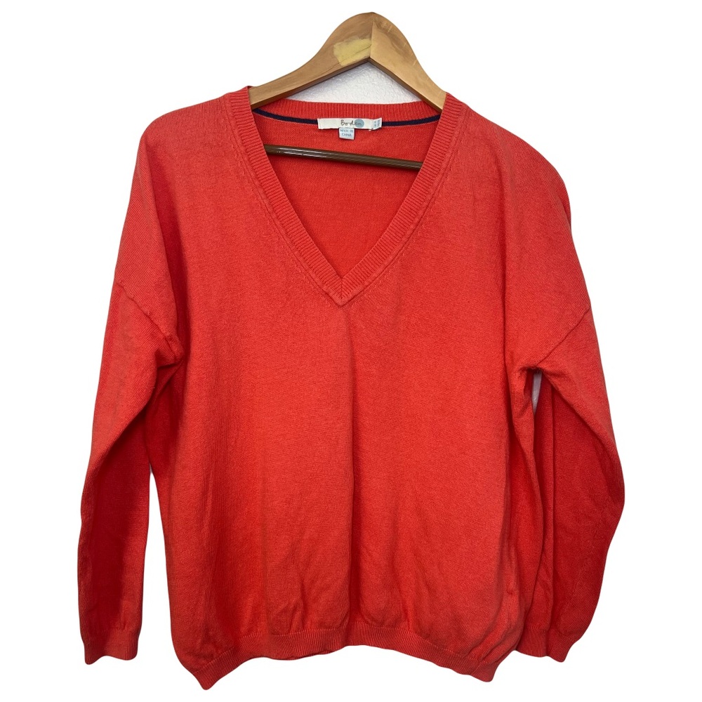 Boden Cashmere Blend Women's V-Neck Orange Coral Long Sleeve Sweater Sz 10
